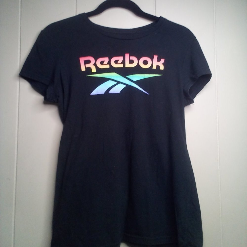 Reebok Shirt M Short Sleeve Black Colorful Logo